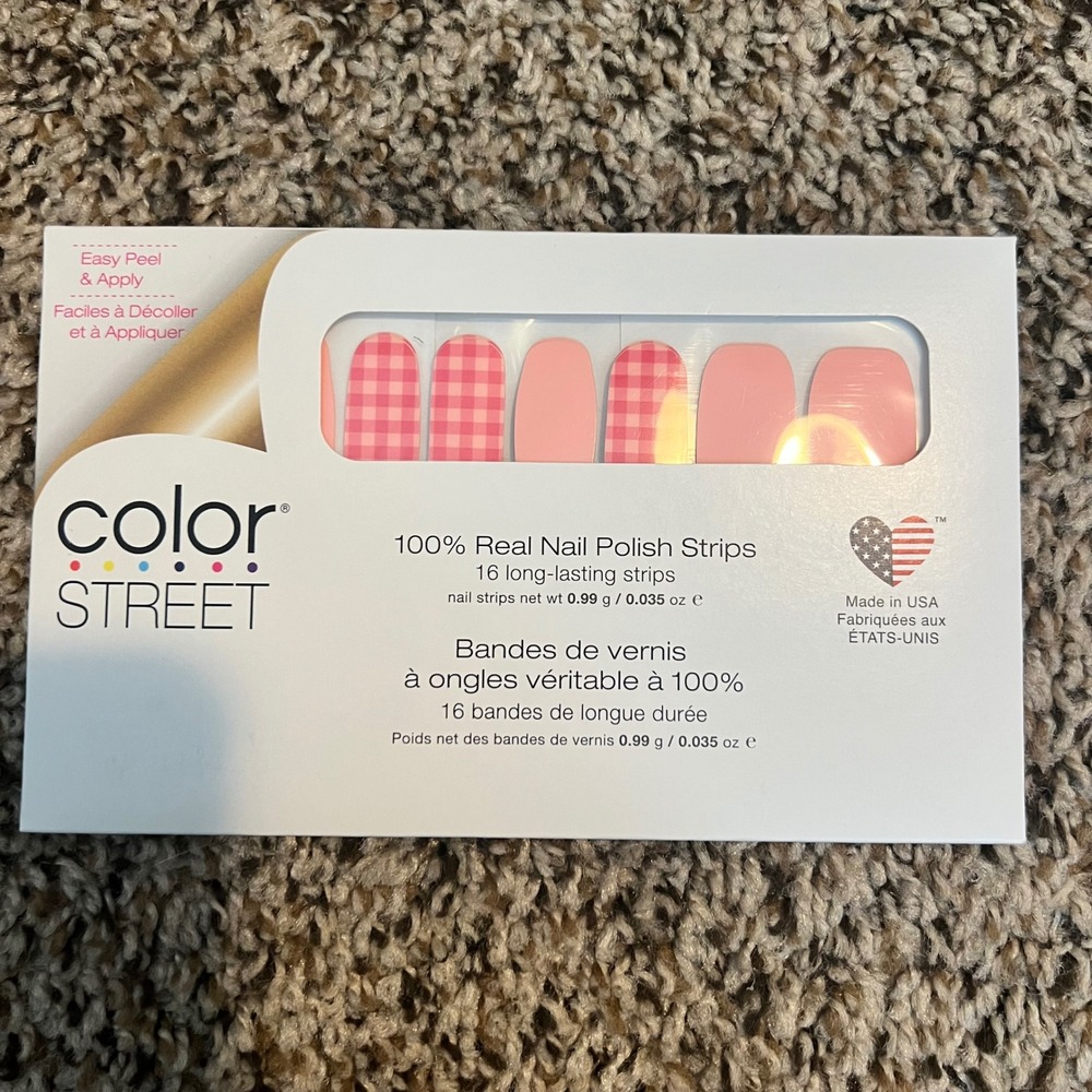 Color Street What The Check Pink Gingham Plaid Nail Polish Strips FDC267 New